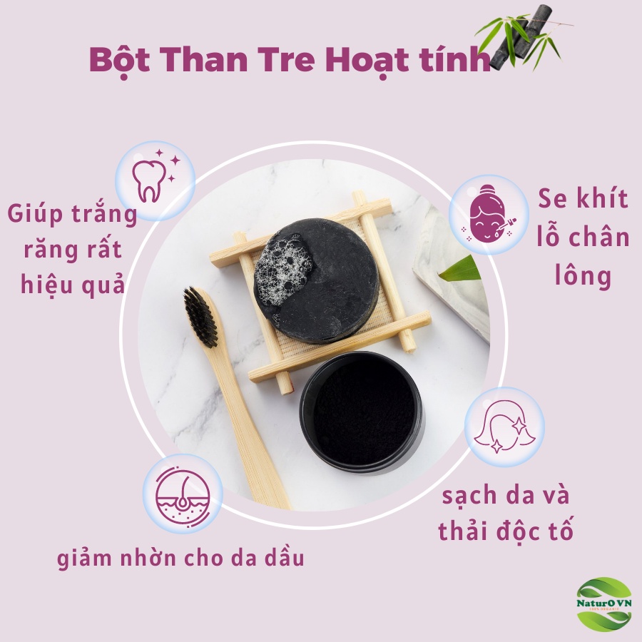 Bột than tre hoạt tính trắng răng tự nhiên không ê buốt, loại bỏ mảng bám và cao răng NaturO VN 100gr TTHT01