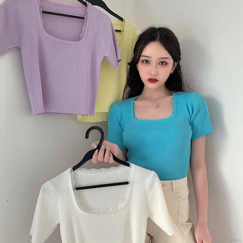 Áo Len Tay Ngắn Ôm Dáng Phong Cách Hàn Quốc Dành Cho Nữ