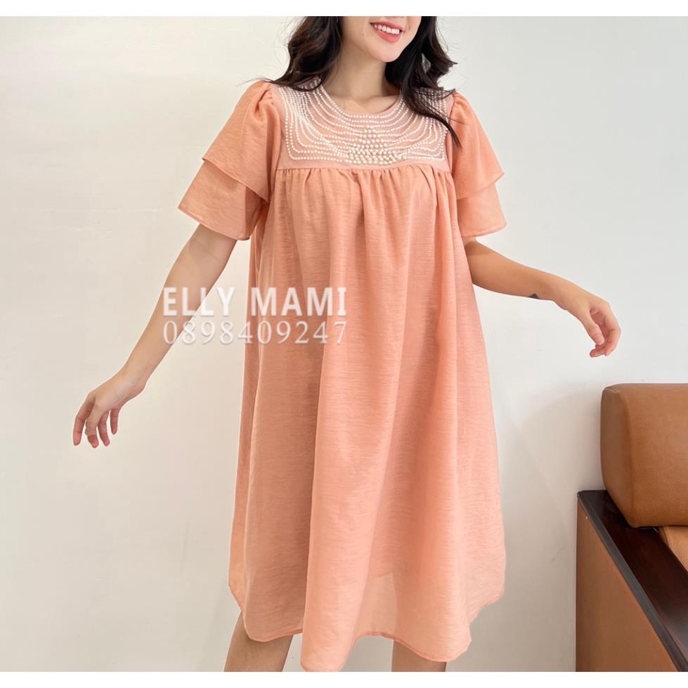 Đầm Bầu , Suông Voan Đính Viền Ngọc Mặc Thoải Mái Suốt Thai Kì &amp; Sau Sinh Thiết Kế Cao Cấp