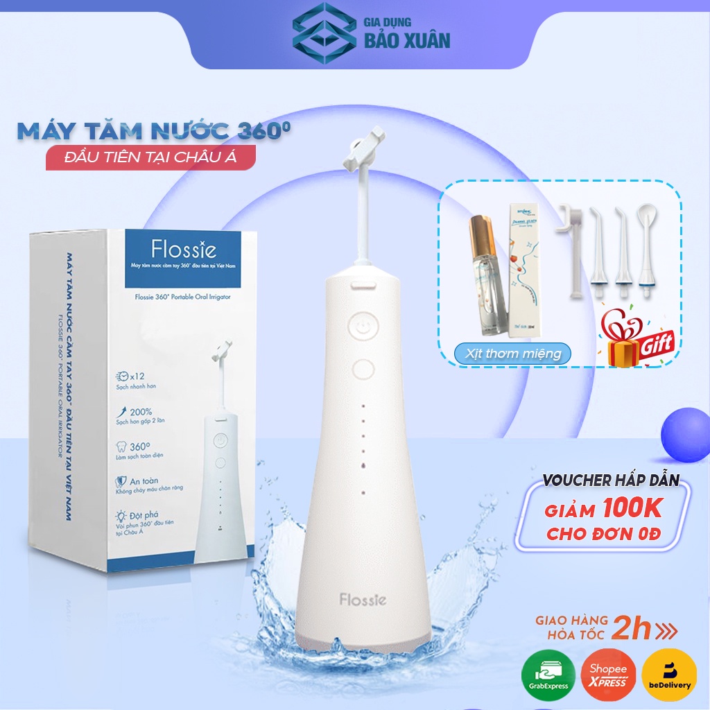 Tăm nước hai chiều Flossie Máy tăm nước đầu phun xoay 360 độ