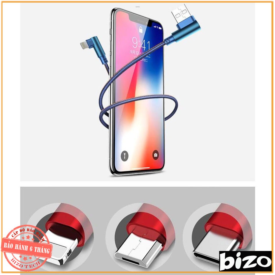 (BẢO HÀNH 12 THÁNG - CHỐNG GÃY) Dây sạc cáp iphone, samsung, USB Type C đầu chữ L Bizo T1