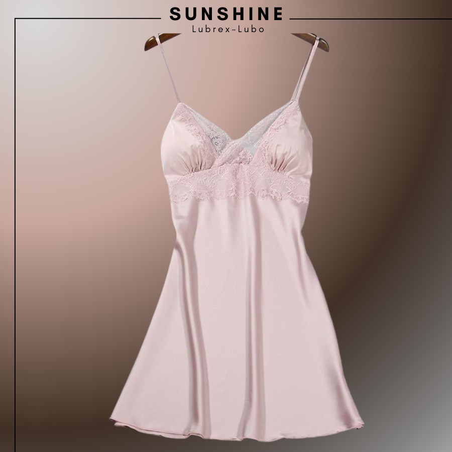 Váy ngủ lụa satin màu ĐEN hai dây cao cấp kèm mút ngực - SUNSHINE-LUBREXLUBO VLMNT130