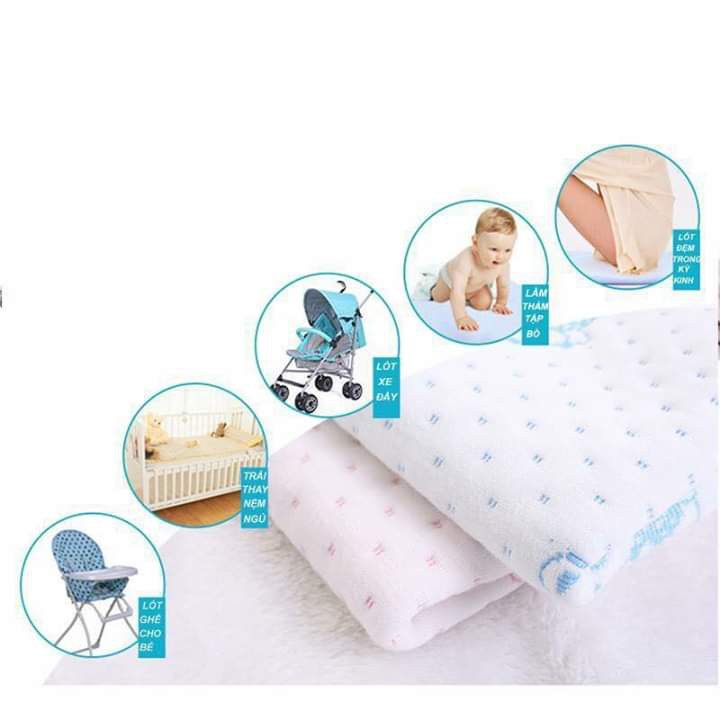 Lót tè sơ sinh, miếng lót chống thấm gấu 4 lớp cho bé KT 50x70 cm
