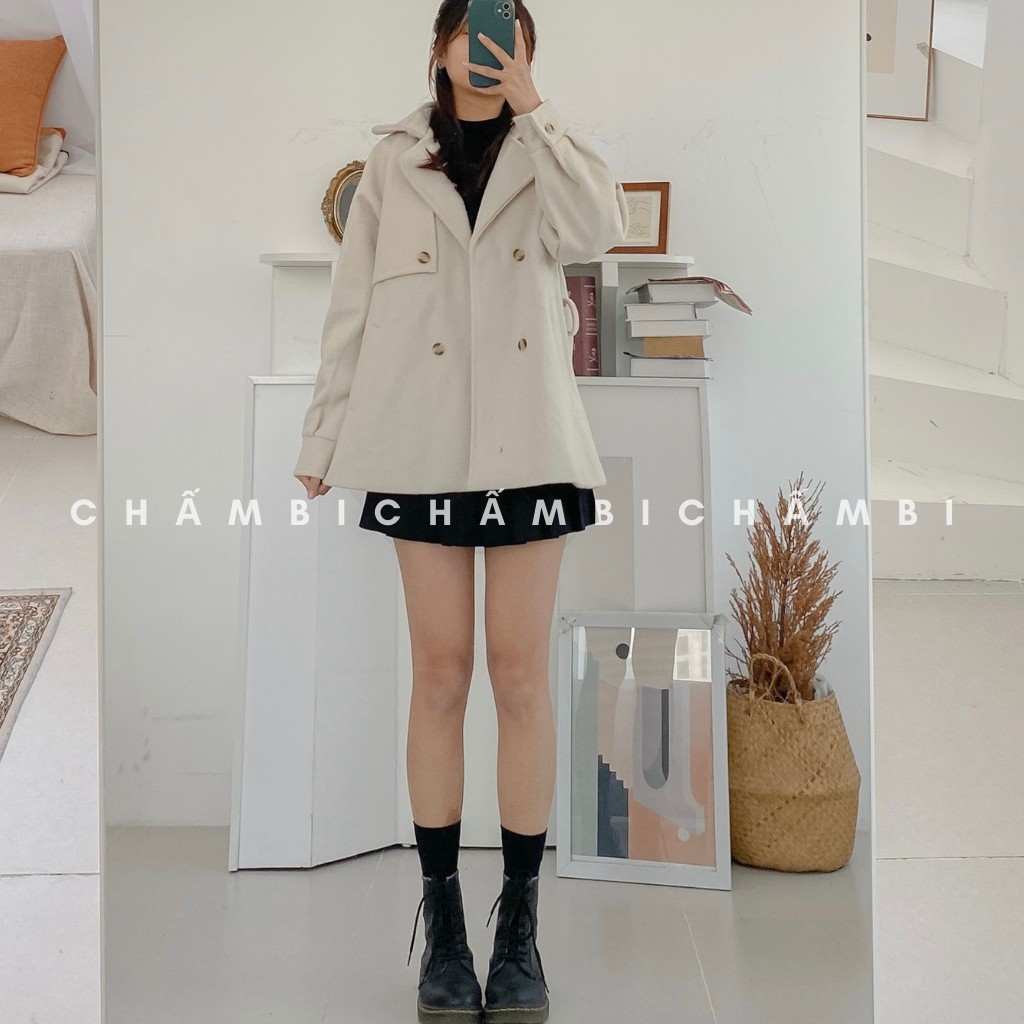 Áo Khoác Dạ Nữ Tay Bo Cổ Vest Kèm Đai Lưng Cực Xịn - A.121