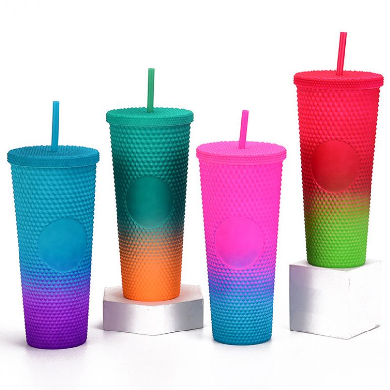 Bình nước Starbucks bằng nhựa có thể thay đổi màu sắc 700ml 24oz kèm ống hút