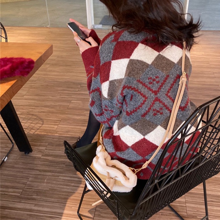 Áo Len Nữ Dày tay dài cổ tròn form rộng họa tiết caro chuẩn phong cách thời trang Hàn Quốc K5H4 | BigBuy360 - bigbuy360.vn