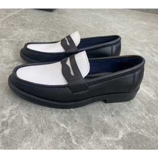 [Cao cấp] Penny Loafer Black White, giày lười nam da bò đế đúc