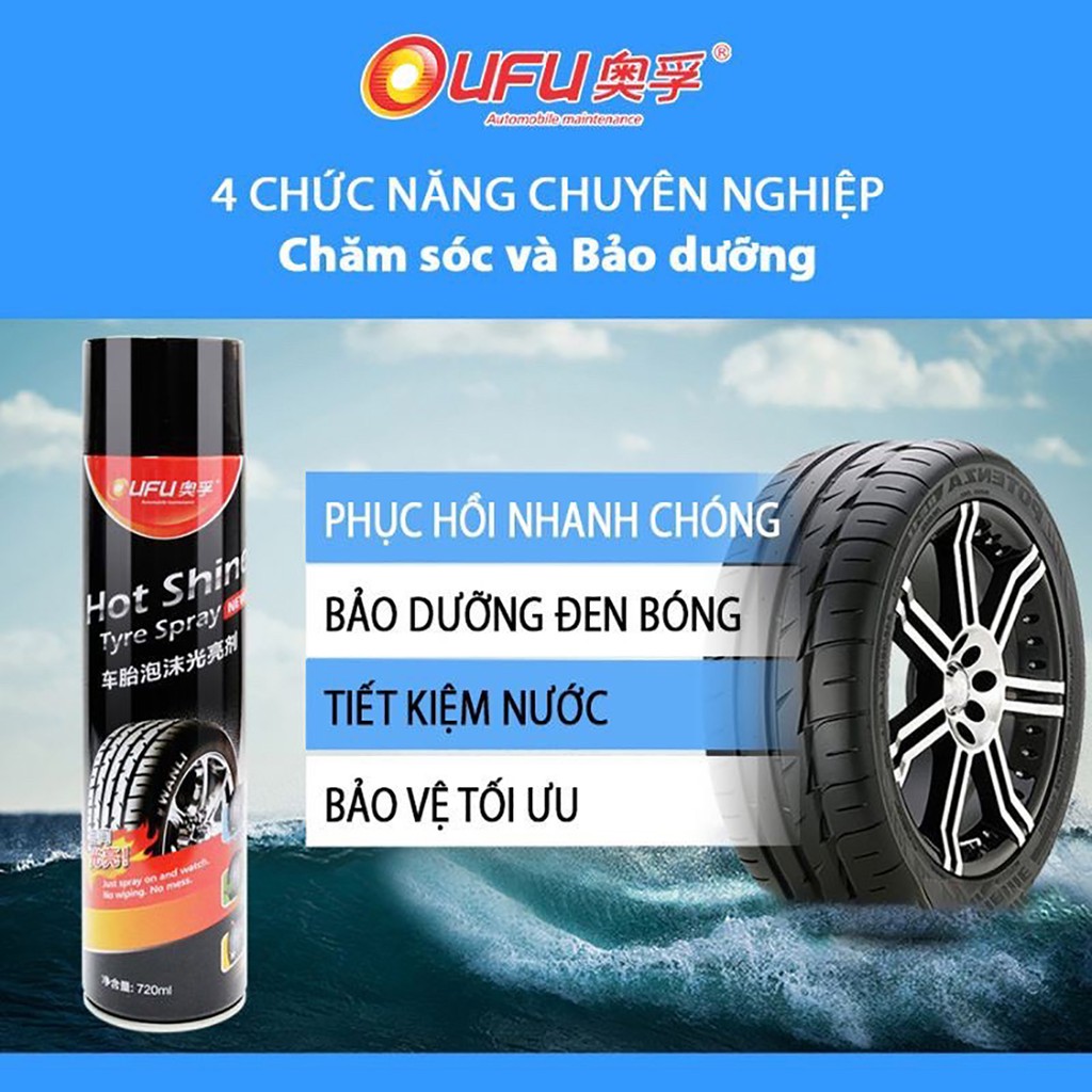 Xịt Bóng Lốp, Đánh Bóng Lốp Xe, Làm Sạch Bụi Bẩn, Bảo Vệ Tăng Độ Đen Bóng Cho Lôp 650ml