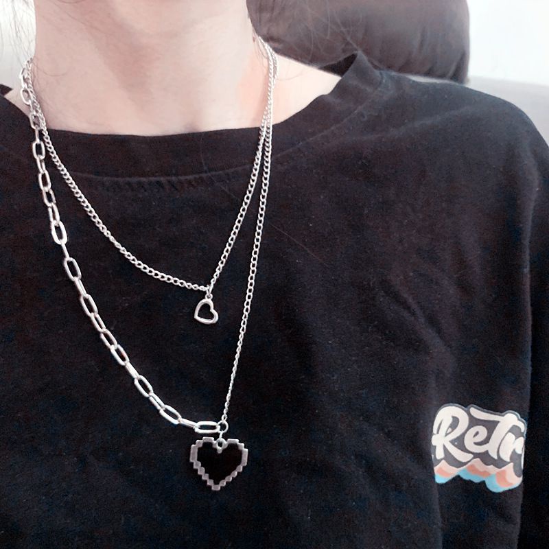 [HOT] DÂY CHUYỀN VÒNG CỔ DÂY XÍCH 2 LỚP  HÌNH TIM KIM LOẠI UNISEX THỜI TRANG CÁ TÍNH PHONG CÁCH HÀN QUỐC 222VC048