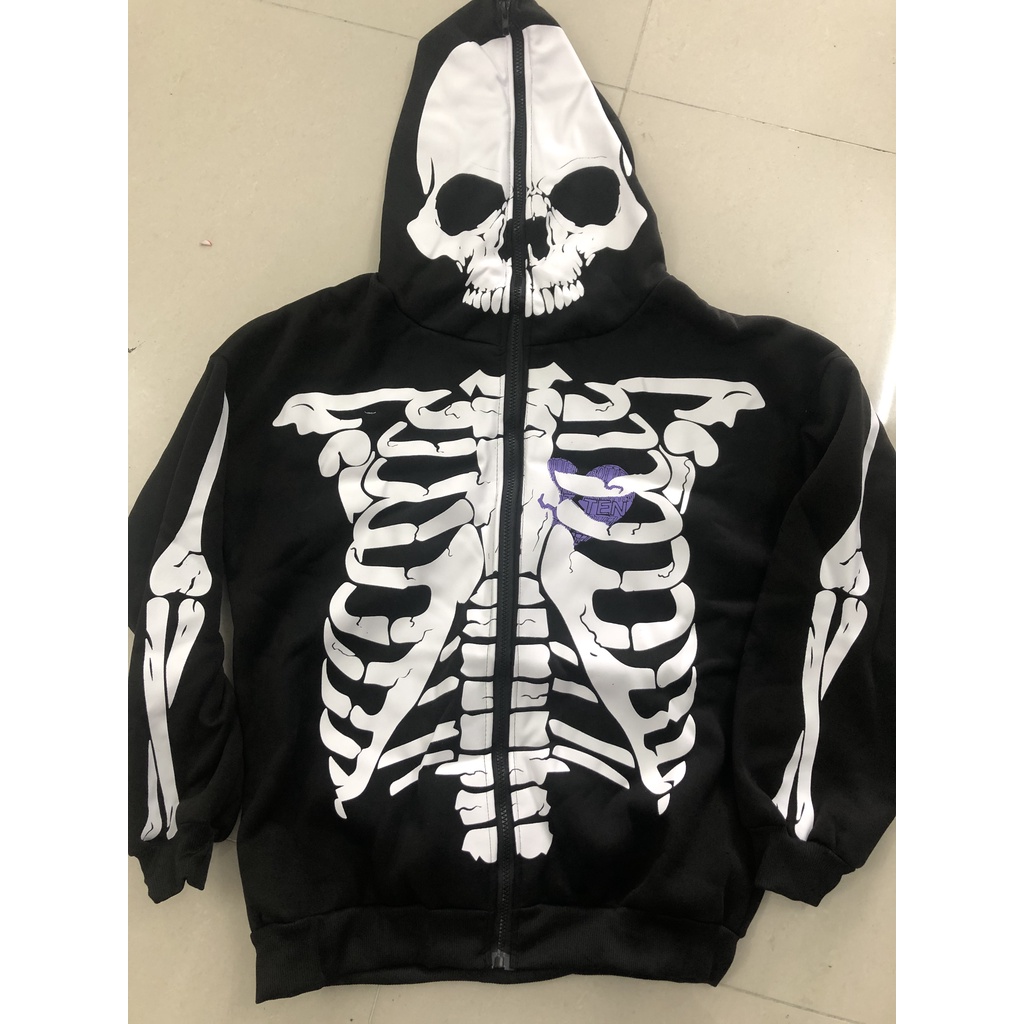 Áo hoodies có nón dài tay in hình đầu lâu 3D thời trang
