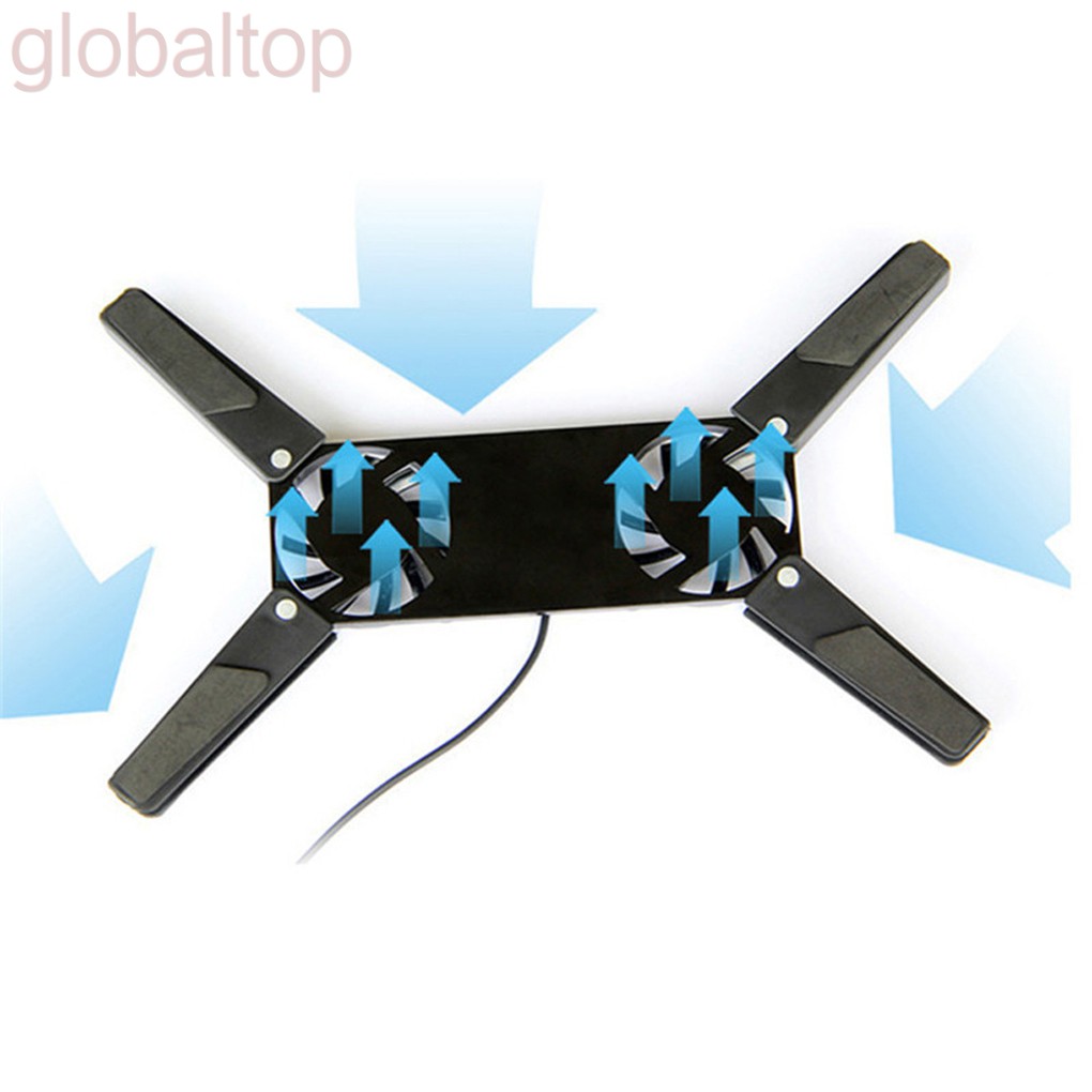 Laptop Desk Support Dual Cooling Fan Notebook Computer Stand Foldable USB Rack Holder Black