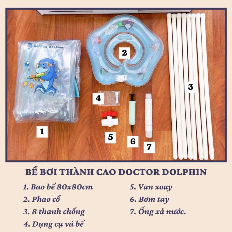 Bể bơi cho bé thành cao Doctor Dolphin ĐỦ PHỤ KIỆN CHÍNH HÃNG