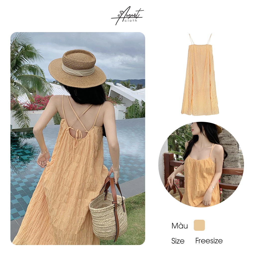[Augustcloth] Đầm/ Váy đi biển xếp ly nhỏ 2 dây hở lưng phong cách Hàn Quốc