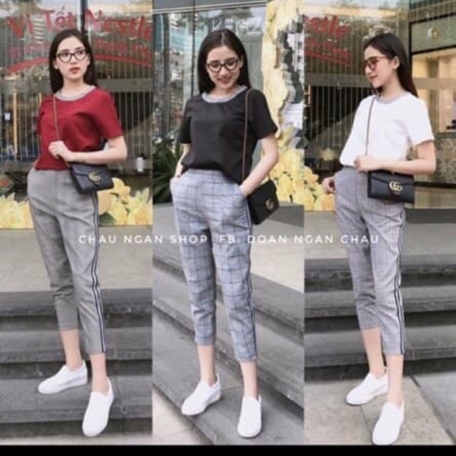 BỘ QUẦN KẺ + ÁO CỰC XINH HÀNG BAO CHẤT CHO NGƯỜI TỪ 55kg đổ lại