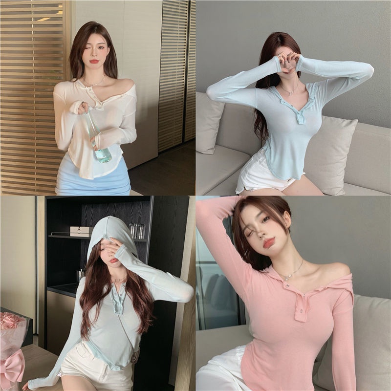 Áo thun COZOK tay dài có mũ màu sắc đa dạng