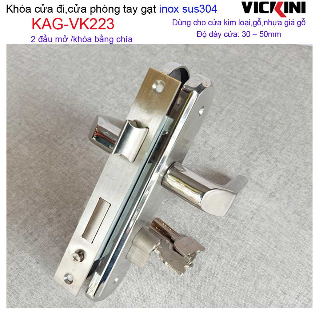 Khóa tay gạt Vickini, khóa tay gạt 2 đầu chìa, khóa cửa phòng tay gạt trọn bộ KAG-VK223