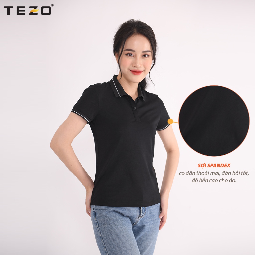 Áo phông nữ ngắn tay có cổ TEZO, áo polo hai màu đen trắng trẻ trung dễ phối đồ 2104APCT03