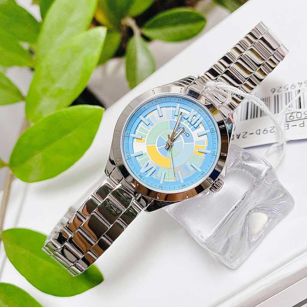 Đồng Hồ Casio | Nữ LTP-E129D-2ADF | Dây Kim Loại | Chống Nước | Mặt Nhiều Màu Sắc