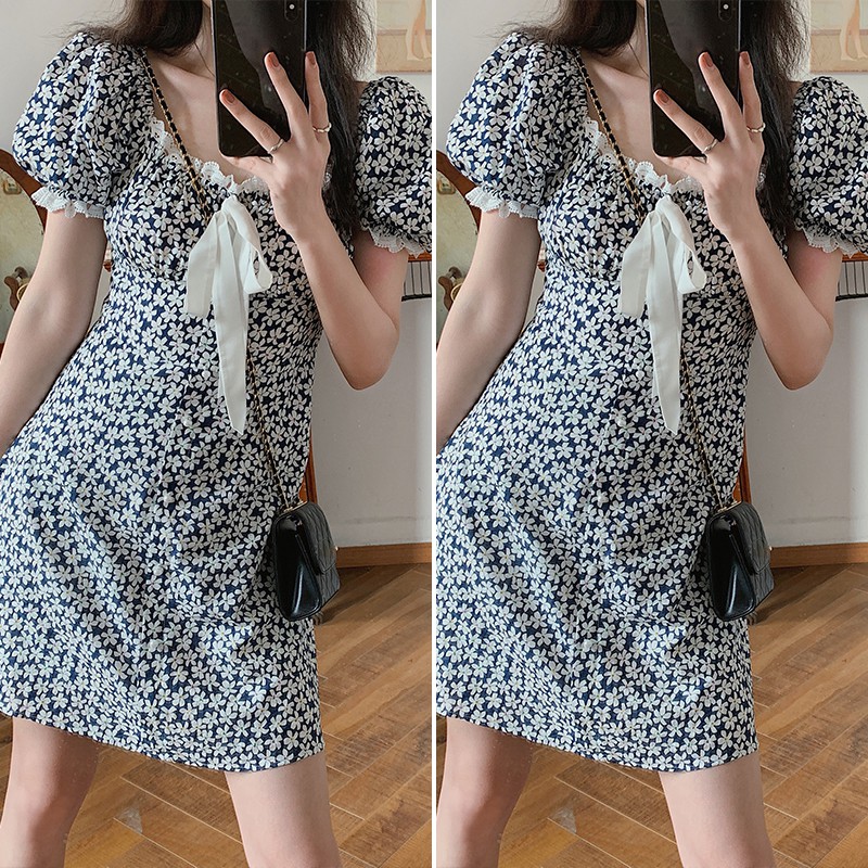 Đầm VONDA Tay Ngắn Cổ Vuông Phối Ren In Họa Tiết Hoa Xinh Xắn Thời Trang | BigBuy360 - bigbuy360.vn