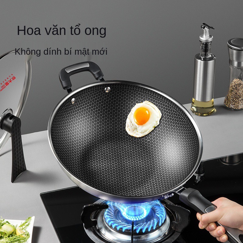 Cooking Dahuang chảo inox 304 chống dính bếp từ gia đình không tráng phủ gas nấu ăn đa năng 32cm