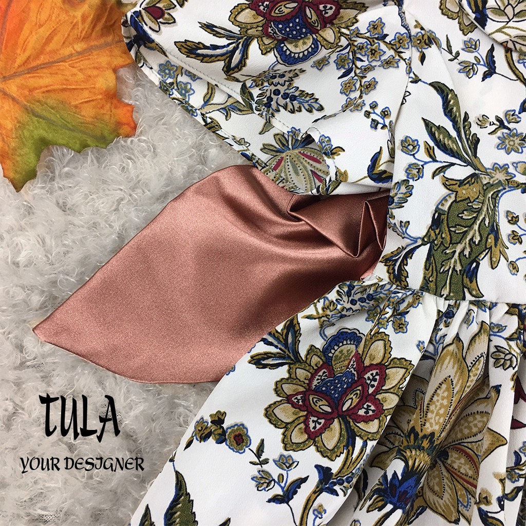 Váy Đầm Cho Bé Gái Họa Tiết Hoa Phối Nơ Bóng Nổi Bật Vải Lụa Hoa Hàn Quốc