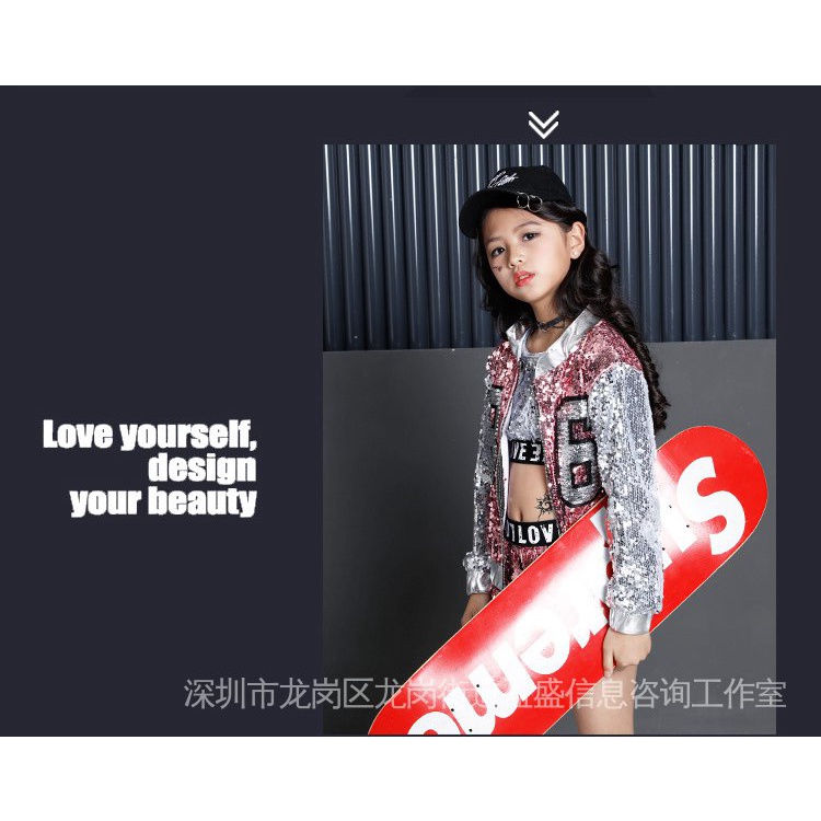 Mới Áo Thun Đính Kim Sa Lấp Lánh Phong Cách hip hop Cho Bé Gái