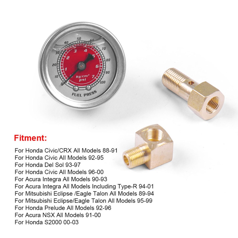 Đồng Hồ Đo Áp Suất Nhiên Liệu 1 8 NPT 100PSI Cho Civic 88-91 S2000 00-03