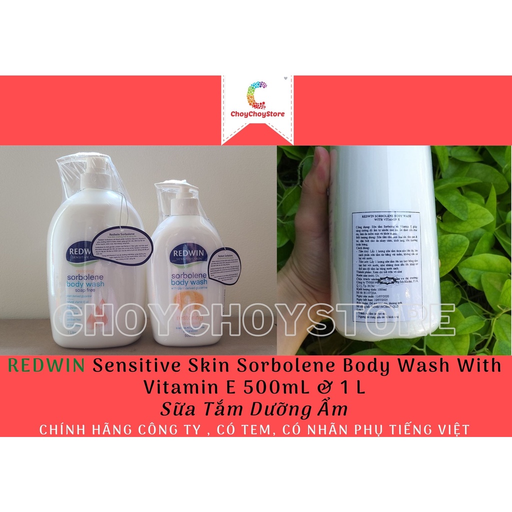 [HÀNG CTY] REDWIN Sensitive Skin Sorbolene Body Wash With Vitamin E 500mL  &amp; 1 L - Sữa Tắm Dưỡng Ẩm