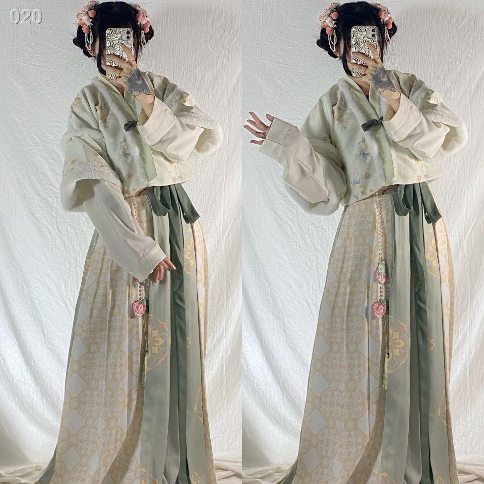 Tang-made Hanfu Nữ Tang Trở lại Áo sơ mi cổ tròn Eo 8 Chân váy rách d