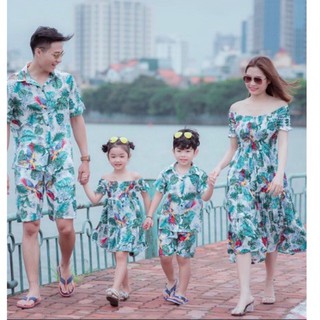 Mẫu lá vẹt - Đồng phục gia đình, cty đồ đôi nhóm - áo váy hoa quả đi biển - có cả đồ bé