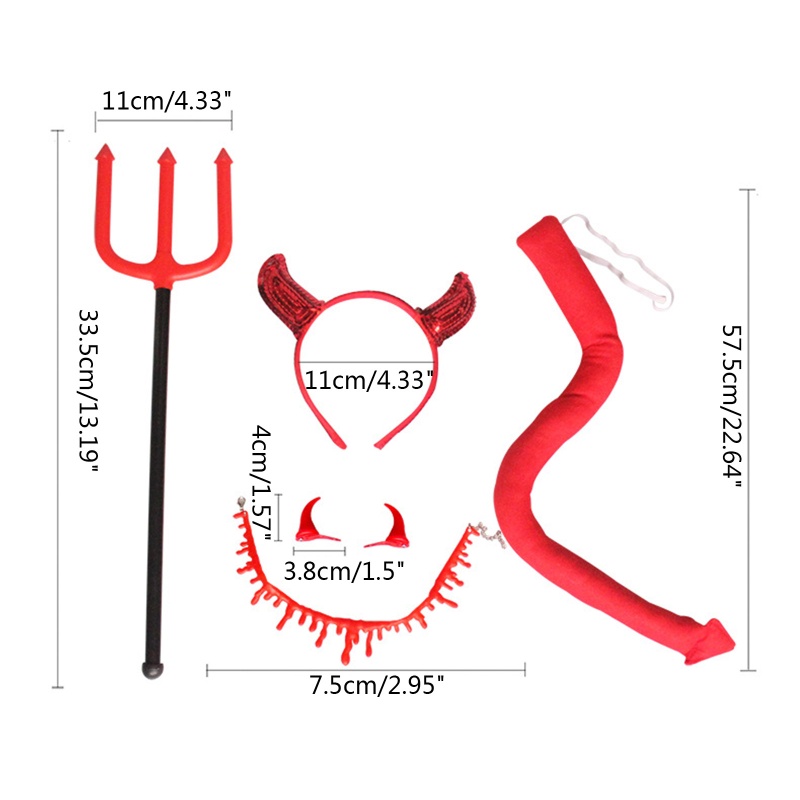 Youyo Gói 5 Băng Đô Sừng Ác Quỷ Và Đuôi Choker Hóa Trang Tiệc Halloween Cho Người Lớn