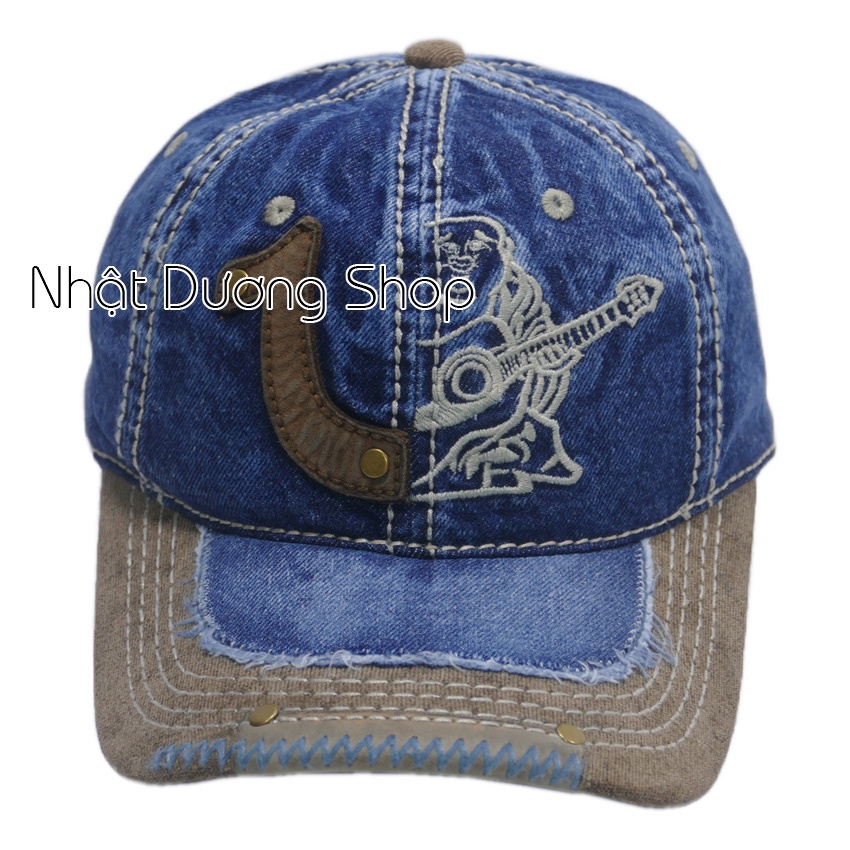 Nón lưới trai ông địa đàn kaki,Nón kết ông địa True Religion loại xịn thêu một nữa - Vải Kaki, vá da trước kết