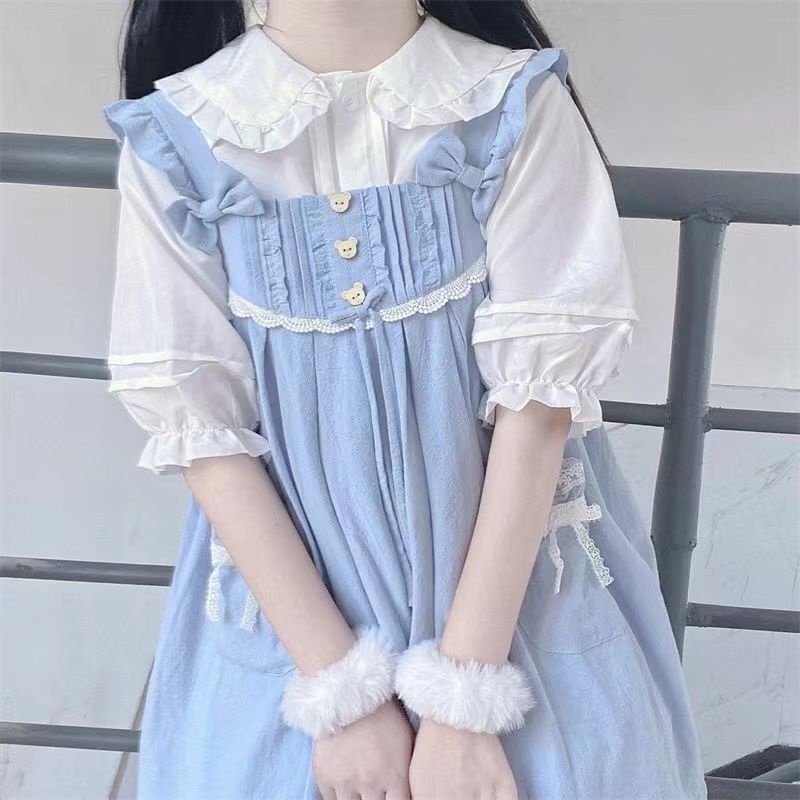 Áo Sơ Mi Tay Phồng Ngắn Cổ Búp Bê Phong Cách Lolita Nhật Bản Thời Trang Mùa Hè Cho Nữ