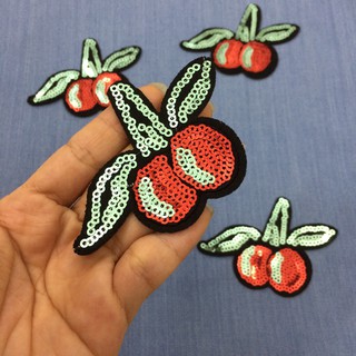 [Thanh Lý] Sticker Kim Sa Cherry Đỏ, Sticker Vải Ủi, Sticker Chữ, Patch Ủi Quần Áo Balo Jeans