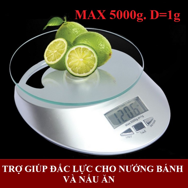 Cân tiểu ly điện tử nhà bếp mini định lượng 1g - 5kg, Cân tiểu ly làm bánh độ chính xác cao kèm 2 viên pin AAA