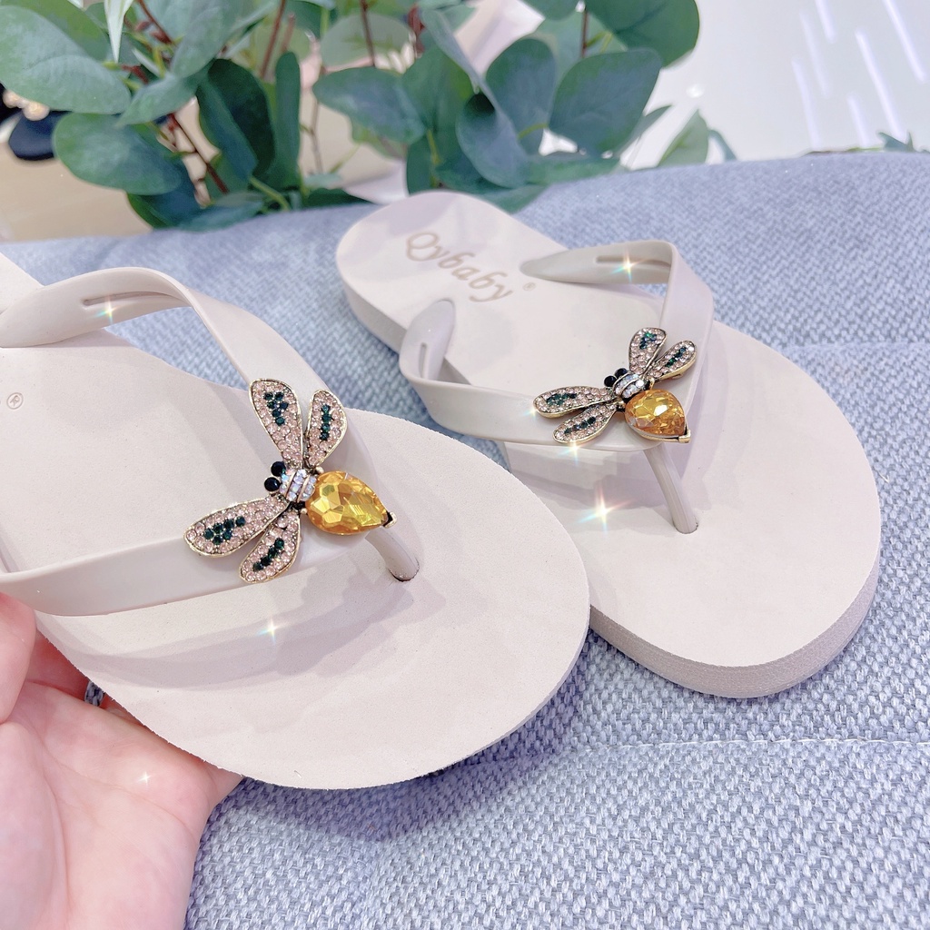 Dép kẹp, dép xỏ ngón, tông nữ đính đá Quảng Châu Qybaby 020 đen/kem/nude - TRINH LÊ SHOP