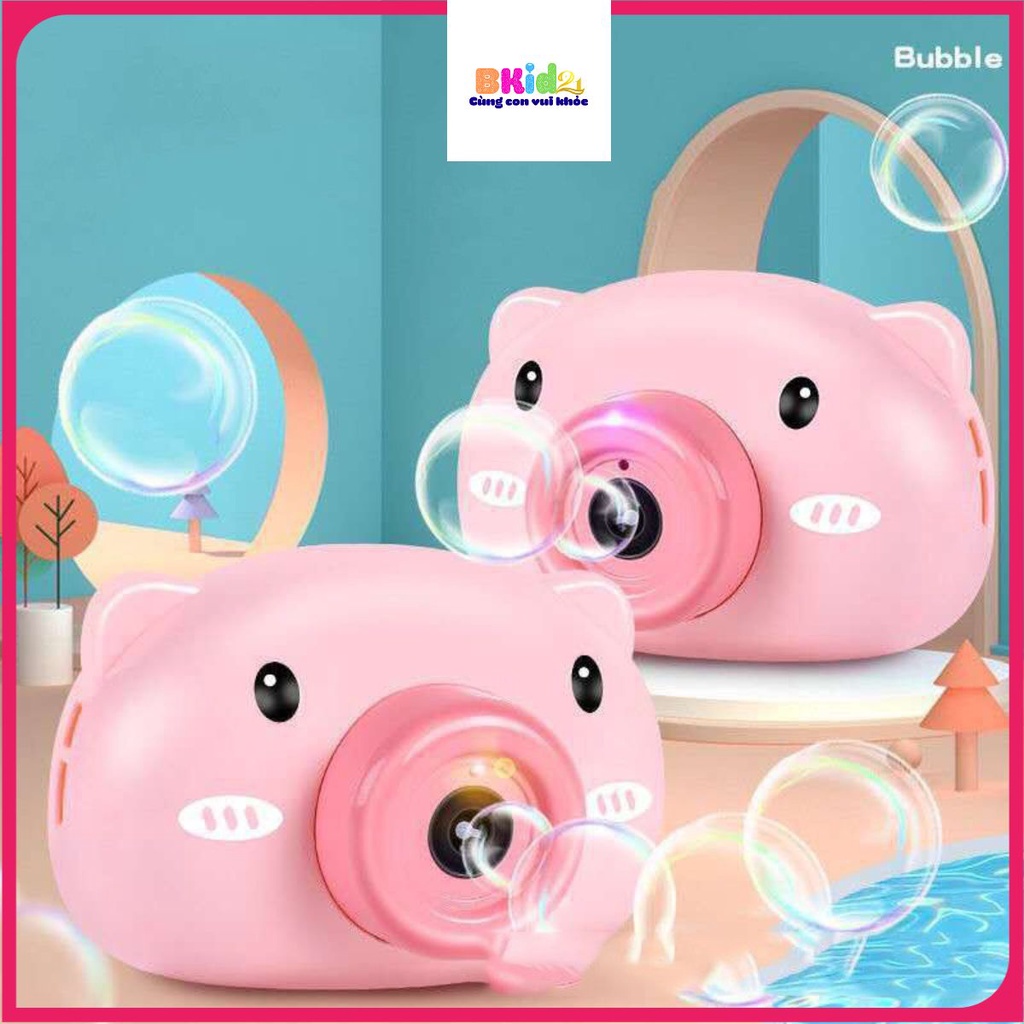Máy Ảnh Thổi Bong Bóng Phát Nhạc HEO CUTE Đồ Chơi Ngoài Trời Có Đèn An Toàn Cho Bé Không Lo Bẩn Tay Bkid21