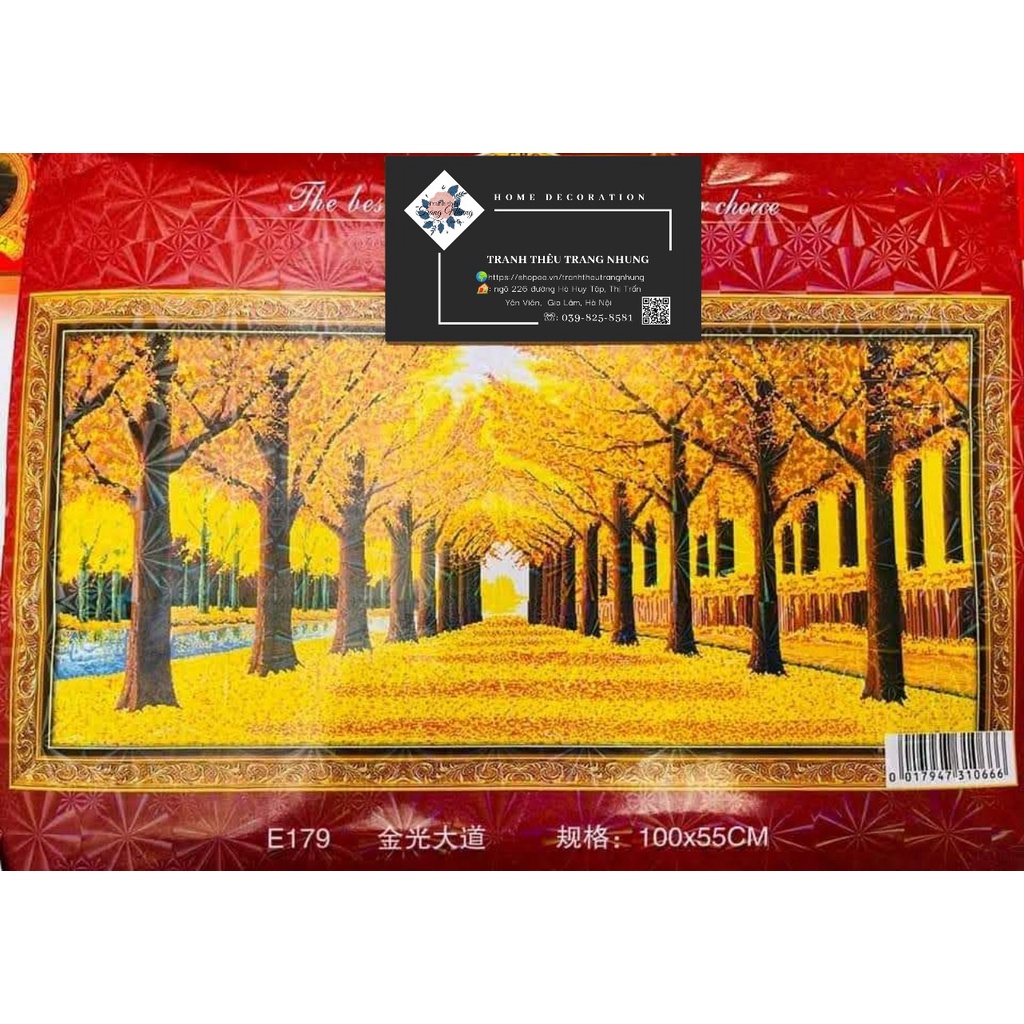 Tranh thêu chữ thập Mùa thu rừng cấy lá vàng E179 100x50cm