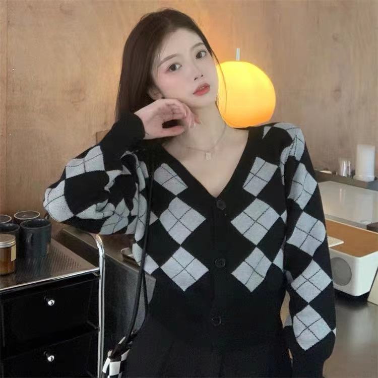 Áo cardigan dệt kim tay dài cổ chữ v phong cách thời trang retro