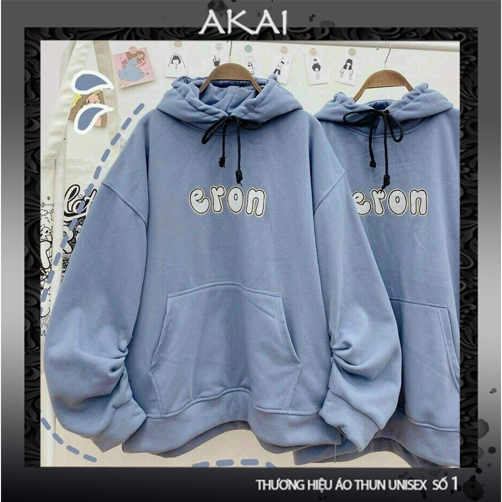 Áo nỉ có cổ Hoodie Tay Phồng, Form Rộng Unisex Áo Sweater Nỉ Loại 1 dày chuôi đầu in chữ Enron Akai K21