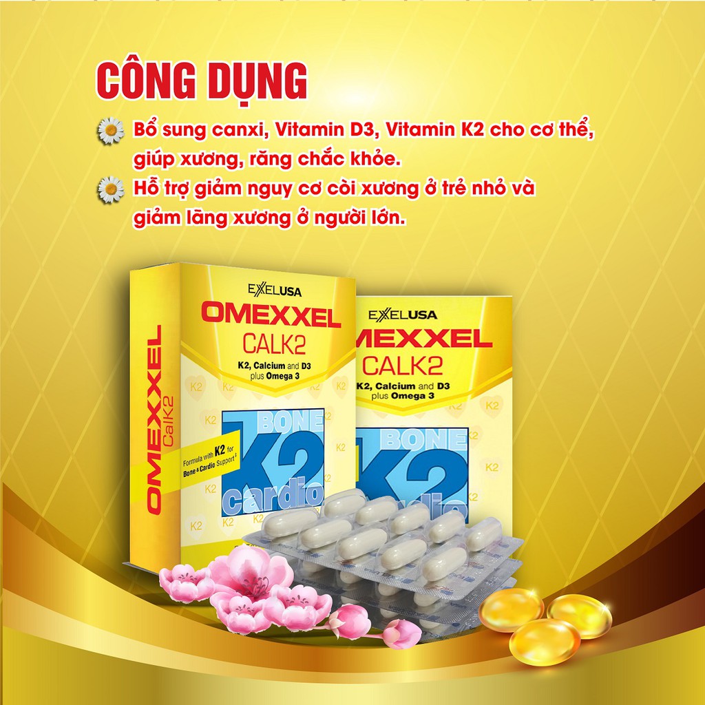 Viên uống bổ sung canxi Omexxel Calk2 30 viên - Xuất xứ Mỹ