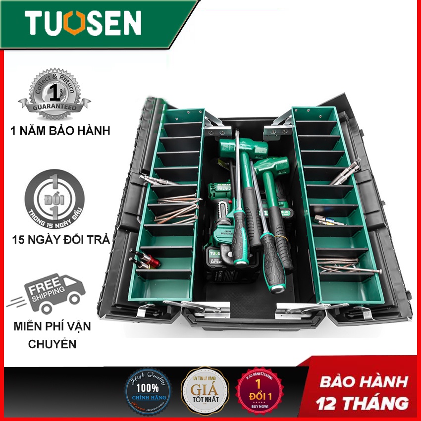 Thùng đựng đồ nghề TUOSEN, với khả năng mở lớn 55cmx49cm, nặng 2.7kg, siêu chắc chắn.