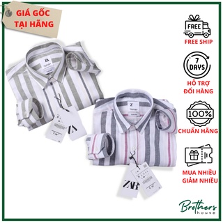 |Xịn ngon| Áo sơ mi linen Z.a.r.a kẻ sọc cực trẻ trung, thoáng mát