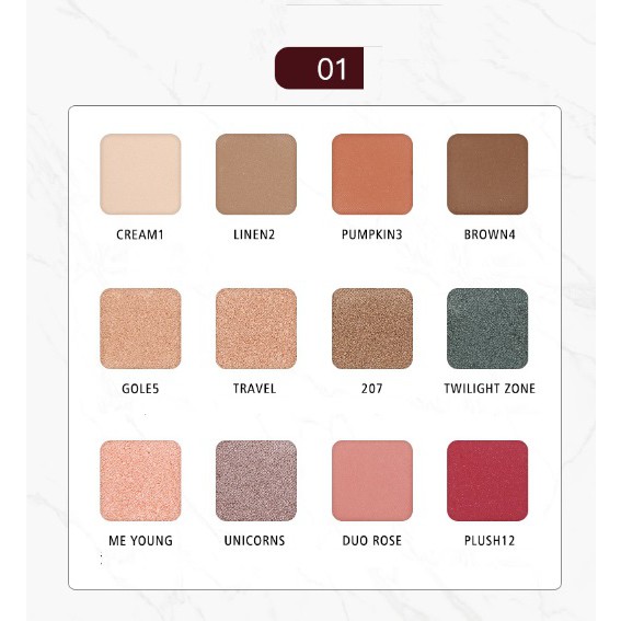 Bảng Phấn Mắt 12 Màu Color Geo Lameila Eye Shado Vân Đá Trắng Sang Chảnh Nhẹ Nhàng G5017-GL79-A08T2