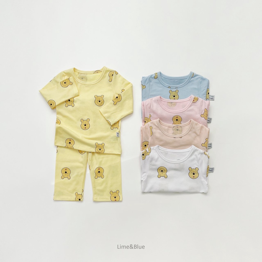 Bộ gấu Pooh dài tay nội địa Hàn Quốc Lime & Blue