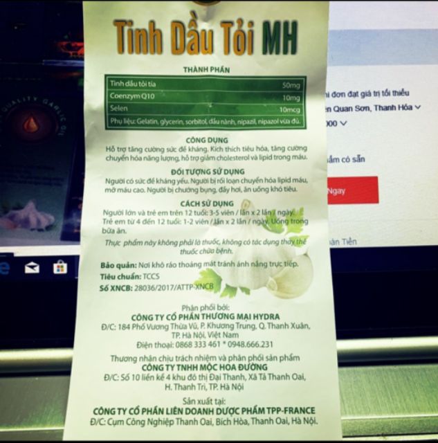 TINH DẦU TỎI MH CHÍNH HÃNG