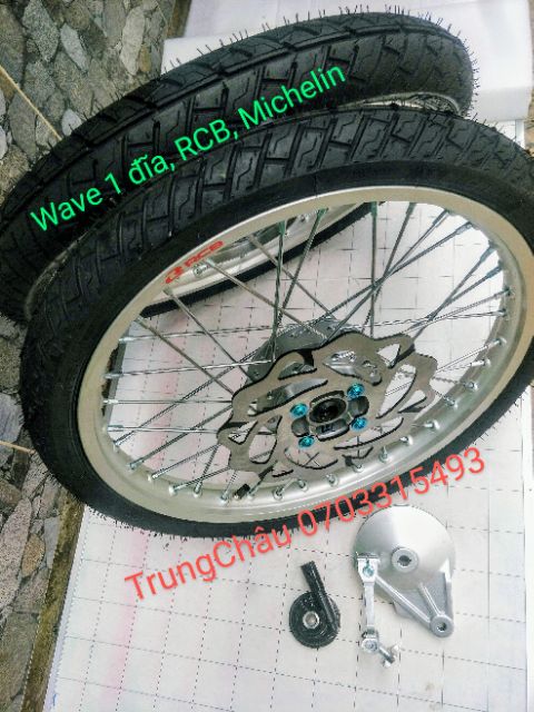 BÁNH CĂM WAVE,DRAEM Đùm Bạc, RCB chính hãng vỏ Michelin kèm đĩa má ốc G5, bạc đạn zin,, GẮN vừa WAVE,DRAEM 1 đĩa trước