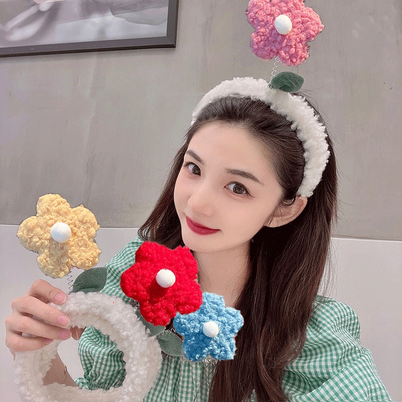 Cài tóc bằng vải lông chống trượt đính hoa đáng yêu phong cách thời trang mùa hè Hàn Quốc dành cho nữ