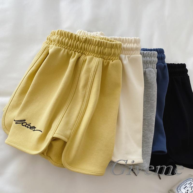 Quần Short Nữ Lưng Cao Thêu Chữ Thời Trang