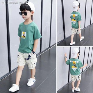 Set Áo Thun Ngắn Tay Cổ Tròn+Quần Short Thời Trang Hàn Cho Bé Trai 2019